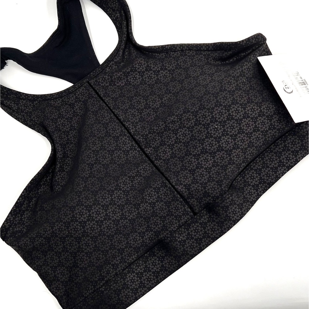 ZYIA ACTIVE Women's Size XL NWT Black Flower Power Sports Bra Padded Racerback